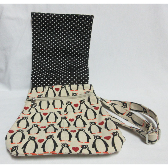 Bungalow 360 Messenger Crossbody Bag Purse Penguins & Hearts Adjustable Strap - Picture 4 of 13